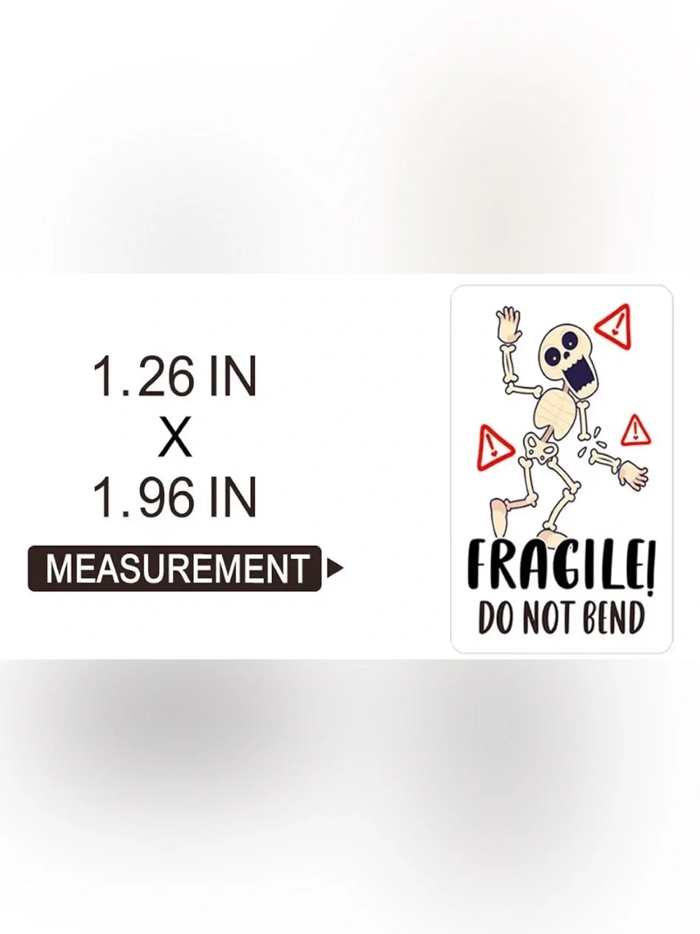 Fragile Do Not Bend Sticker Cartoon Skeleton Design - 50ct
